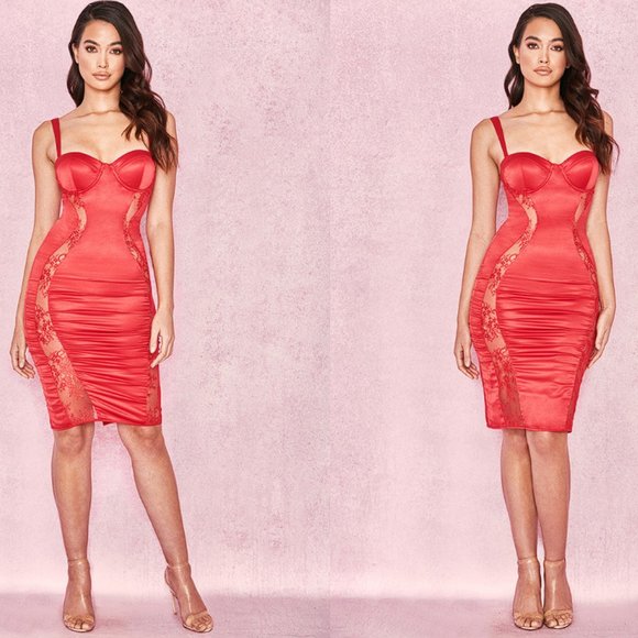 House of CB Dresses & Skirts - RARE HOUSE OF CB 'Micah' Red Satin and Mesh Bustier Dress NWOT